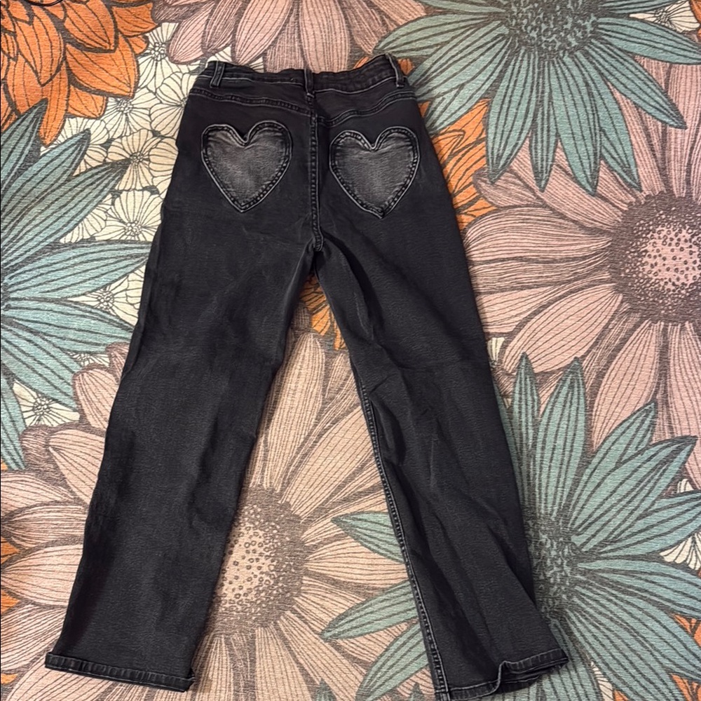 heart pocket black jeans